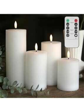 Flameless LED Pillar Candles Remote Timer Real Wax Battery Operated Set